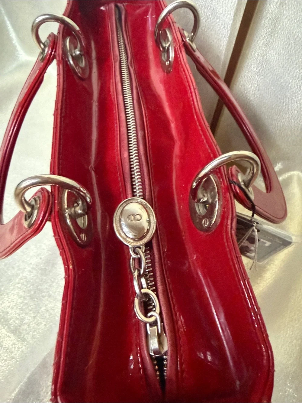 Dior Patent Quilted Tote - Red